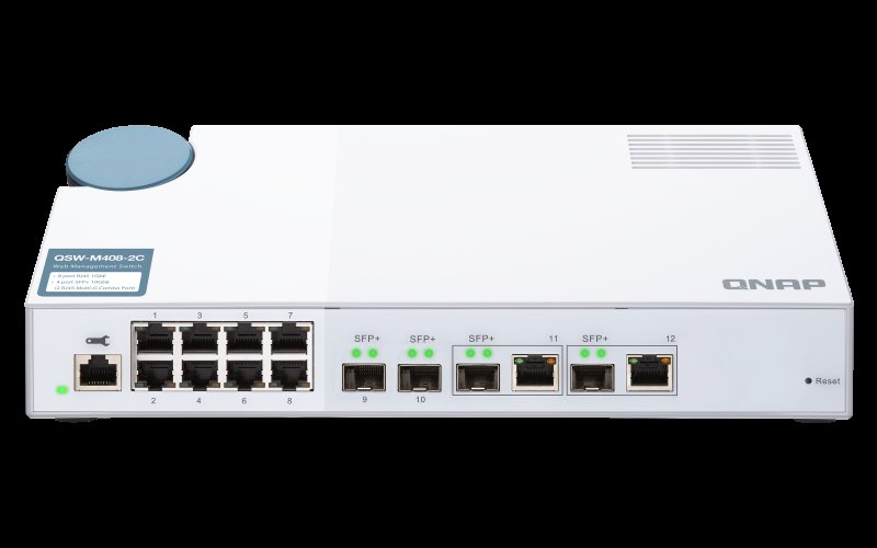 QNAP řízený switch QSW-M408-2C (12portů: 8x Gigabit port + 4x 10G SFP+ / 2x 10GbE kombo porty) - obrázek č. 1