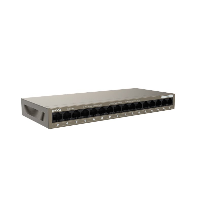 Tenda TEG1016M 16-port Gigabit Switch, 16x 10/ 100/ 1000 Mb/ s, Fanless, MAC 8K, napájení AC/ DC, i zeď - obrázek č. 2