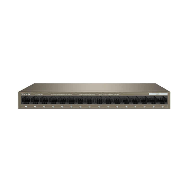Tenda TEG1016M 16-port Gigabit Switch, 16x 10/ 100/ 1000 Mb/ s, Fanless, MAC 8K, napájení AC/ DC, i zeď - obrázek č. 1