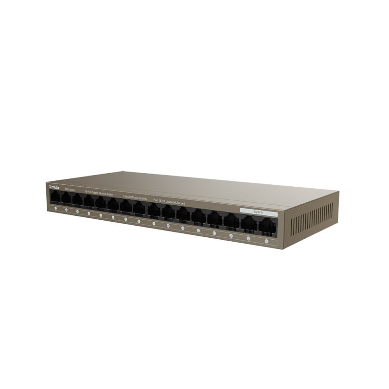 Tenda TEG1016M 16-port Gigabit Switch, 16x 10/ 100/ 1000 Mb/ s, Fanless, MAC 8K, napájení AC/ DC, i zeď - obrázek č. 3