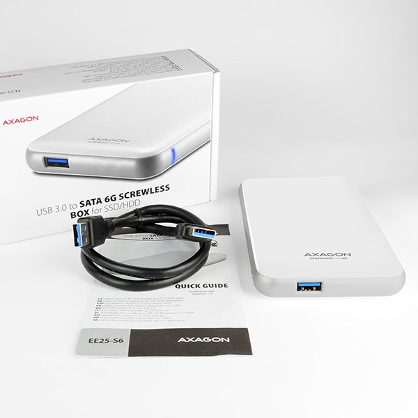 AXAGON EE25-S6, USB3.0 - SATA 6G, 2.5" SCREWLESS externí box, bílý - obrázek č. 3