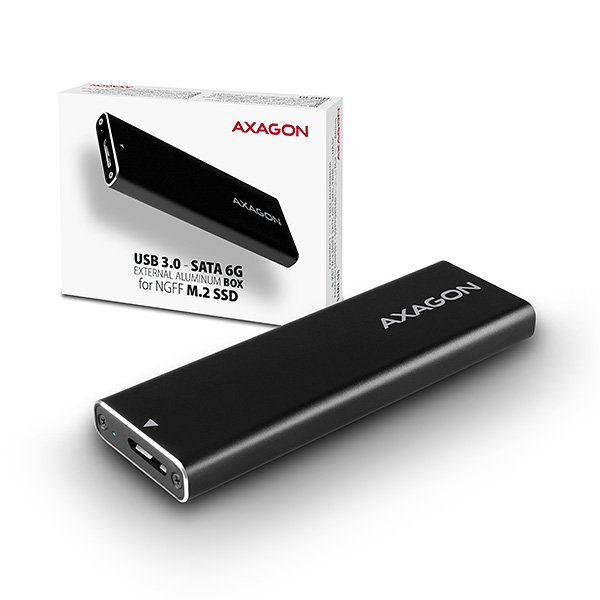 AXAGON EEM2-U3, USB3.0 - M.2 SATA SSD hliníkový box, délka 30 až 80 mm - obrázek produktu