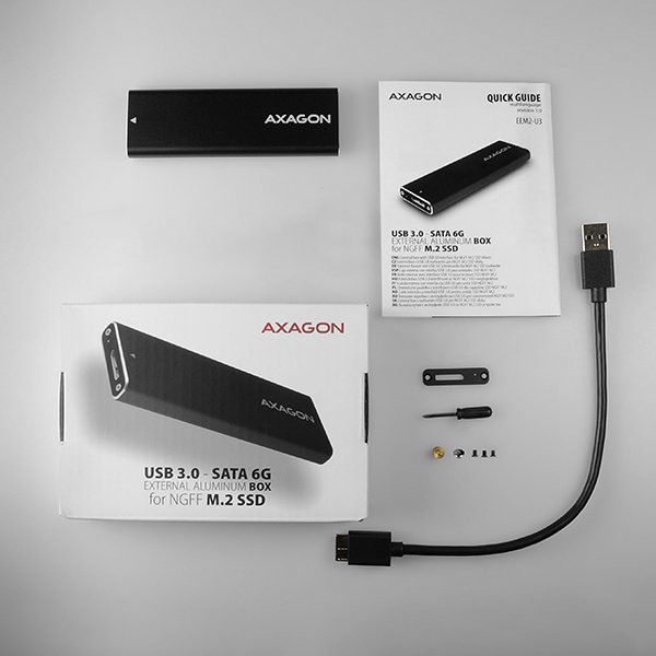 AXAGON EEM2-U3, USB3.0 - M.2 SATA SSD hliníkový box, délka 30 až 80 mm - obrázek č. 10
