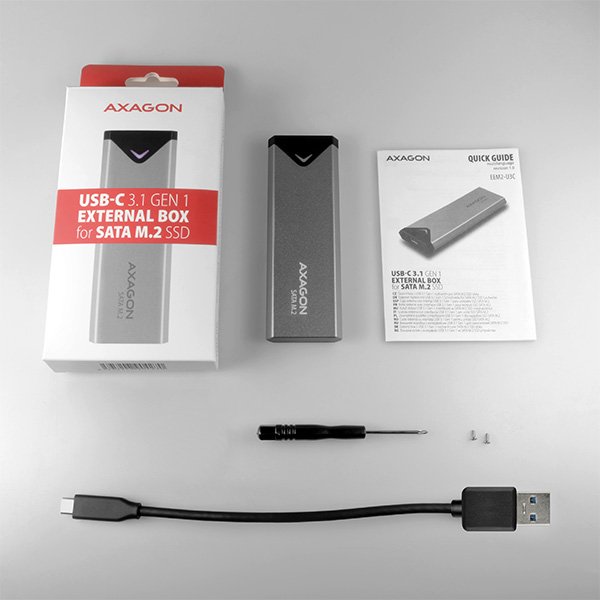 AXAGON EEM2-U3C, USB-C 3.2 Gen 1 - M.2 SATA SSD kovový box, délka 42 až 80 mm - obrázek č. 6