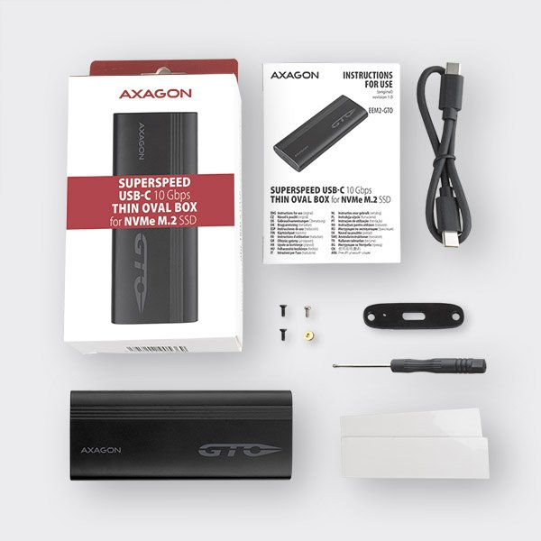 AXAGON EEM2-GTO, USB-C 3.2 Gen 2 - M.2 NVMe SSD kovový THIN OVAL box - obrázek č. 8