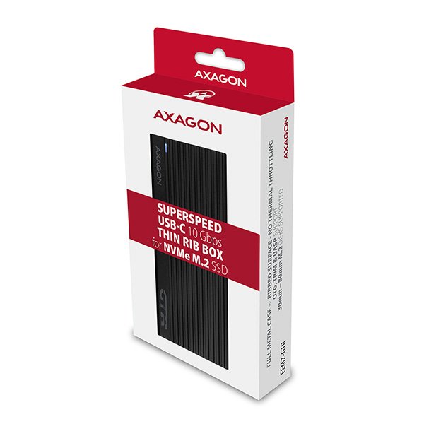 AXAGON EEM2-GTR, USB-C 3.2 Gen 2 - M.2 NVMe SSD kovový THIN RIB box - obrázek č. 9