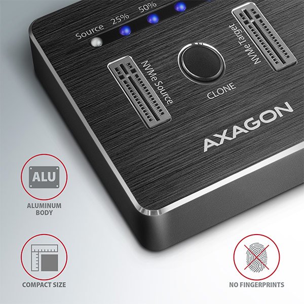 AXAGON ADSA-M2C, USB-C 3.2 Gen 2 -  2x M.2 NVMe SSD CLONE MASTER dokovací stanice - obrázek č. 4