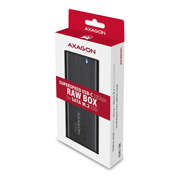 AXAGON EEM2-SBC, USB-C 3.2 Gen 2 - M.2 SATA SSD kovový RAW box, bezšroubkový - obrázek č. 3