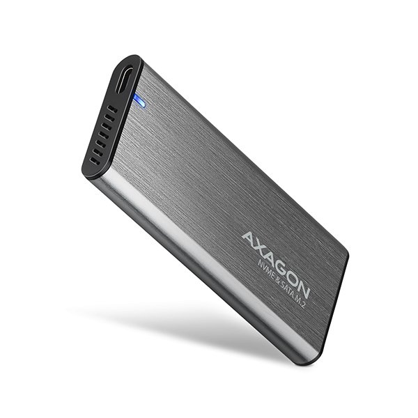 AXAGON EEM2-SG2, USB-C 3.2 Gen 2 - M.2 NVMe & SATA SSD kovový RAW box, bezšroubkový, stříbrný - obrázek produktu