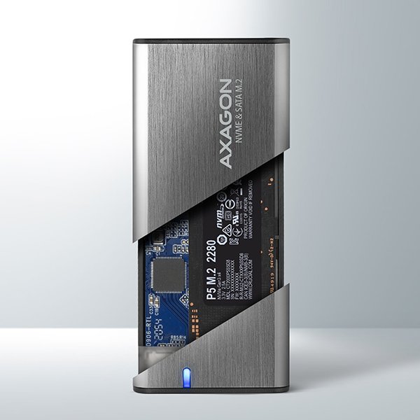 AXAGON EEM2-SG2, USB-C 3.2 Gen 2 - M.2 NVMe & SATA SSD kovový RAW box, bezšroubkový, stříbrný - obrázek č. 5