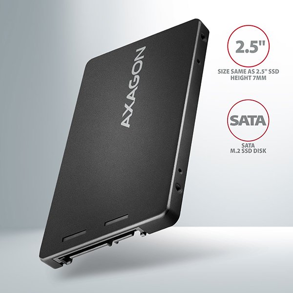 AXAGON RSS-M2B, SATA - M.2 SATA SSD, interní 2.5" ALU box, černý - obrázek č. 1