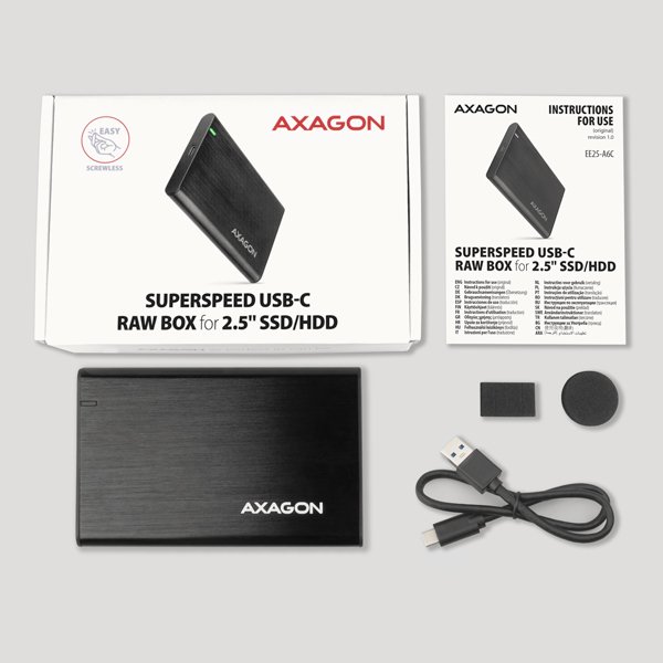 AXAGON EE25-A6C, USB-C 3.2 Gen 1 - SATA 6G 2.5" kovový RAW box, bezšroubkový - obrázek č. 7