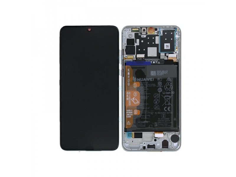 LCD displej + rámeček +bat. pro Huawei P30 Lite New Edition 2020 Pearl bílá (Service Pack) - obrázek produktu