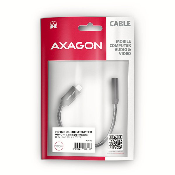 AXAGON ADA-HC, USB-C na 3.5mm jack - Hi-Res DAC audio adaptér, 384kHz/ 32bit, stereo - obrázek č. 8