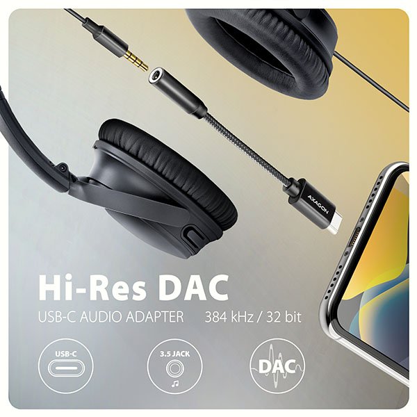 AXAGON ADA-HC, USB-C na 3.5mm jack - Hi-Res DAC audio adaptér, 384kHz/ 32bit, stereo - obrázek č. 1
