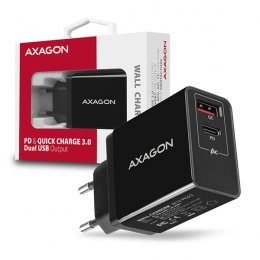 AXAGON ACU-PQ22, PD & QC nabíječka do sítě 22W, 2x port (USB-A + USB-C), PD3.0/ QC3.0/ AFC/ FCP/ Apple,  (ACU-PQ22)
