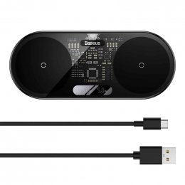 Baseus WXSX010101 LED Display 2in1 Bezdrátová Nabíječka 20W (s USB-C Kabelem 1m Black) Black  (6932172612672)