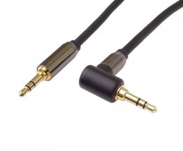 PremiumCord HQ stíněný kabel stereo Jack 3.5mm - Jack 3.5mm zahnutý 90° 1,5m  (kjqmm015-90)