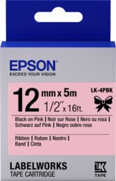 Epson zásobník se štítky – saténový pásek, LK-4HKK, černá/ růžová, 12 mm (5 m)  (C53S654031)