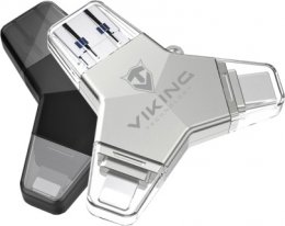 VIKING USB FLASH DISK 3.0 4v1 64GB, S KONCOVKOU APPLE LIGHTNING, USB-C, MICRO USB, USB3.0, stříbrná  (VUFII64S)