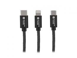 Natec vícekonektorový kabel 3v1 USB Micro + Lightning + USB-C, textilní opletení, 1m  (NKA-1202)
