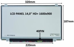 LCD PANEL 14,0" HD+ 1600x900 40PIN MATNÝ /  ÚCHYTY NAHOŘE A DOLE  (77044181)