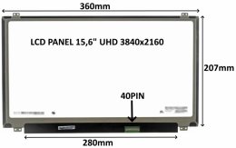 LCD PANEL 15,6" UHD 3840x2160 40PIN MATNÝ IPS /  ÚCHYTY NAHOŘE A DOLE  (77042062)
