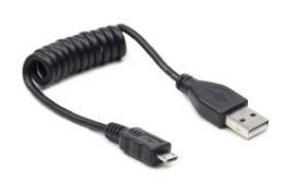Kabel USB A Male/ Micro B Male, 0.6m,kroucený,černý  (CC-mUSB2C-AMBM-0.6M)