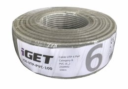 Instalační kabel iGET CAT6 UTP PVC Eca 100m/ box, kabel drát, s třídou reakce na oheň Eca  (iG6-UTP-PVC-100)