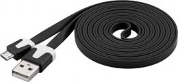 PremiumCord Kabel microUSB 2.0, A-B, plochý, černý  (ku2m2fp2)