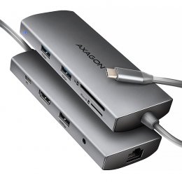 AXAGON HMC-8HLSA, USB 5Gbps hub, 3x USB-A, HDMI 4k/ 60Hz, RJ-45 GLAN, SD/ microSD, audio, PD 100W  (HMC-8HLSA)