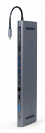 Gembird USB-C 9v1 multiport USB + HDMI + VGA + PD + čtečka karet + LAN + audio  (A-CM-COMBO9-01)