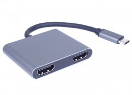 PremiumCord MST adaptér USB-C na 2x HDMI, USB3.0, PD, rozlišení 4K a FULL HD 1080p  (ku31hdmi13)