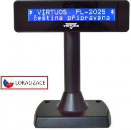 LCD zákaznický displej Virtuos FL-2025MB 2x20, serial (RS-232), černý  (EJG0006)