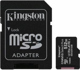 Kingston CANVAS SELECT PLUS/ micro SDXC/ 512GB/ 100MBps/ UHS-I U3 /  Class 10/ + Adaptér  (SDCS2/512GB)