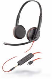 Poly Blackwire C3225/ Stereo/ USB-C/ Drát/ Černá-červená  (209751-201)
