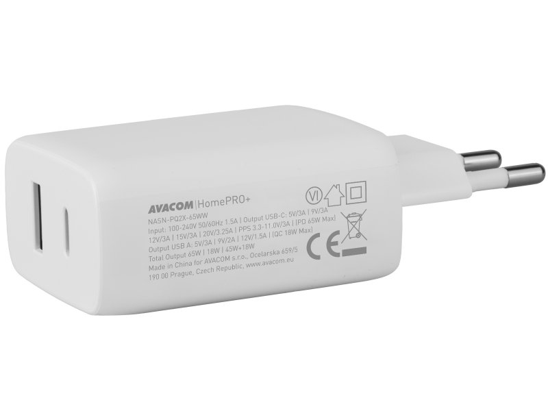 AVACOM HomePRO+ síťová nabíječka s Power Delivery 65W s výstupy USB-C a USB-A - obrázek č. 1