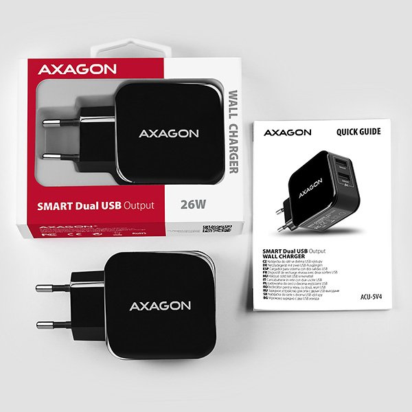 AXAGON ACU-5V4, dual SMART nabíječka do sítě, 2x port 5V-2.6A + 2.6A, 26W - obrázek č. 8