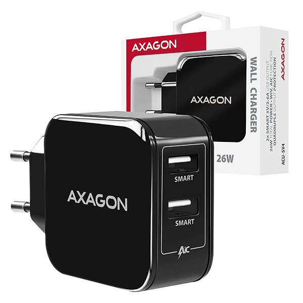 AXAGON ACU-5V4, dual SMART nabíječka do sítě, 2x port 5V-2.6A + 2.6A, 26W - obrázek produktu