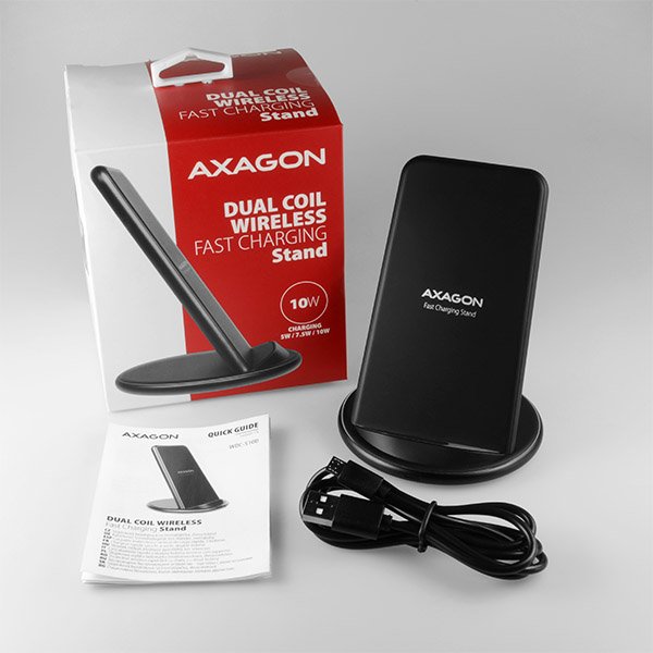 AXAGON WDC-S10D, stojánková bezdrátová rychlonabíječka, Qi 5/ 7.5/ 10W, dvoucívková, micro USB - obrázek č. 6