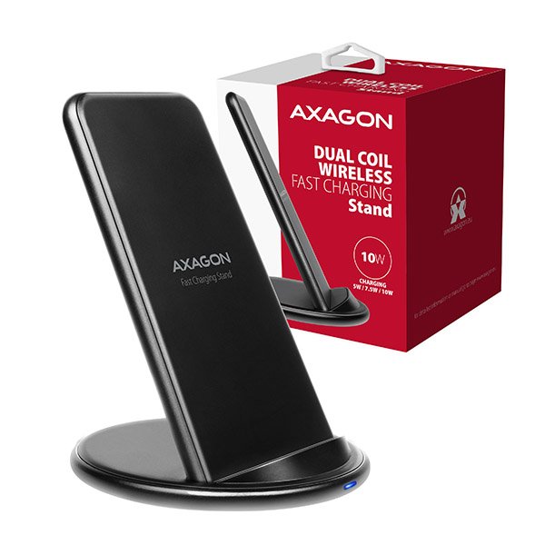 AXAGON WDC-S10D, stojánková bezdrátová rychlonabíječka, Qi 5/ 7.5/ 10W, dvoucívková, micro USB - obrázek produktu