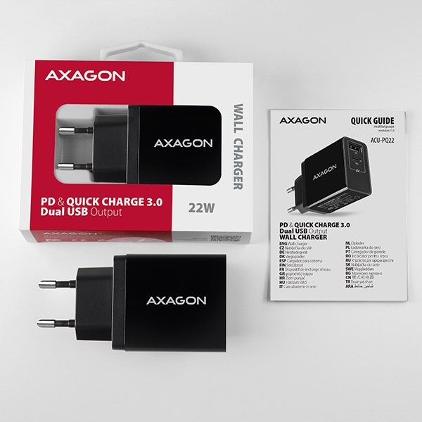 AXAGON ACU-PQ22, PD & QC nabíječka do sítě 22W, 2x port (USB-A + USB-C), PD3.0/ QC3.0/ AFC/ FCP/ Apple, - obrázek č. 8