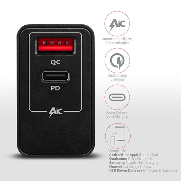 AXAGON ACU-PQ22, PD & QC nabíječka do sítě 22W, 2x port (USB-A + USB-C), PD3.0/ QC3.0/ AFC/ FCP/ Apple, - obrázek č. 4