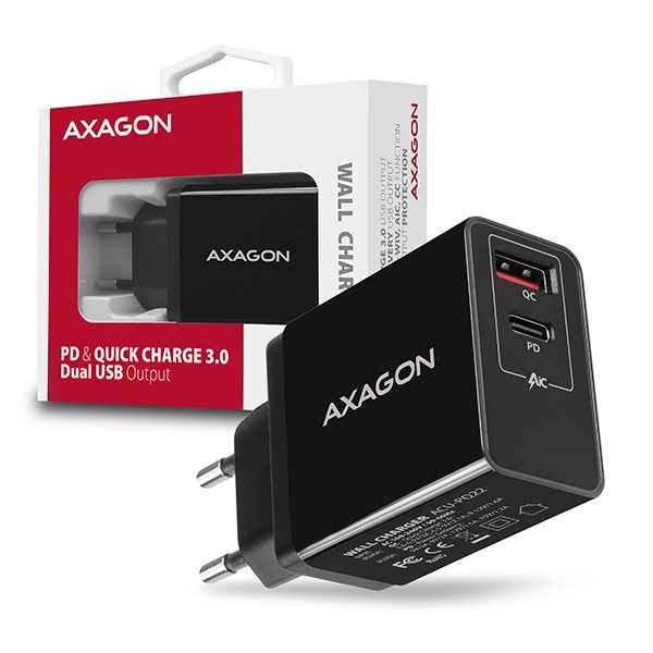 AXAGON ACU-PQ22, PD & QC nabíječka do sítě 22W, 2x port (USB-A + USB-C), PD3.0/ QC3.0/ AFC/ FCP/ Apple, - obrázek produktu