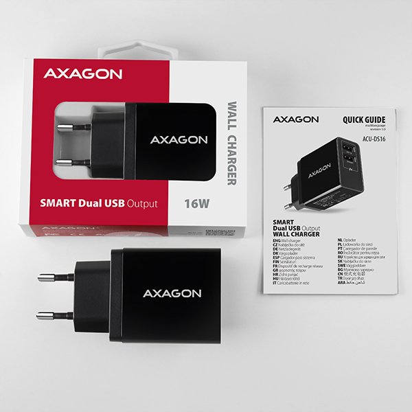 AXAGON ACU-DS16, SMART nabíječka do sítě 16W, 2x USB-A port, 5V/ 2.2A + 5V/ 1A - obrázek č. 8
