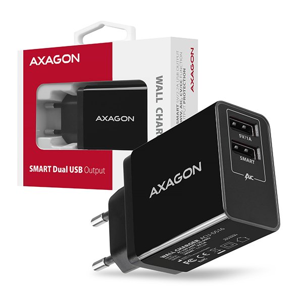 AXAGON ACU-DS16, SMART nabíječka do sítě 16W, 2x USB-A port, 5V/ 2.2A + 5V/ 1A - obrázek produktu