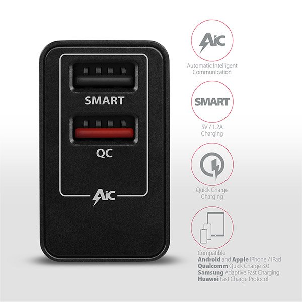 AXAGON ACU-QS24, QC & SMART nabíječka do sítě 24W, 2x USB-A port, QC3.0/ AFC/ FCP + 5V/ 1.2A - obrázek č. 3