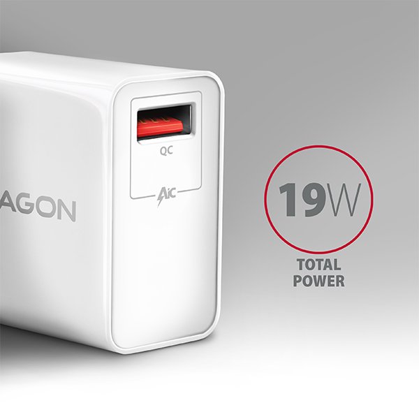 AXAGON ACU-QC19W, QC nabíječka do sítě 19W, 1x USB-A port, QC3.0/ AFC/ FCP/ SMART, bílá - obrázek č. 1