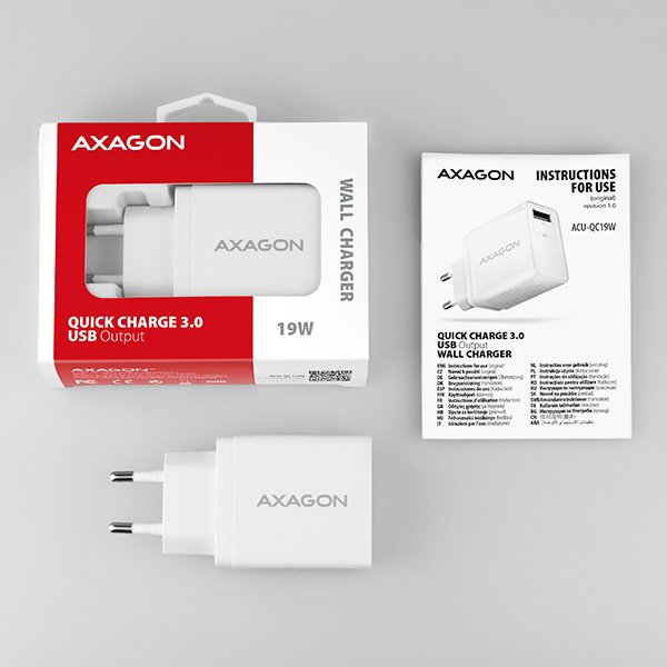AXAGON ACU-QC19W, QC nabíječka do sítě 19W, 1x USB-A port, QC3.0/ AFC/ FCP/ SMART, bílá - obrázek č. 7