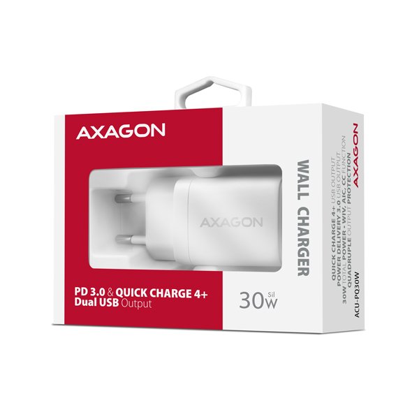 AXAGON ACU-PQ30W Sil nabíječka do sítě 30W, 2x port (USB-A + USB-C), PD3.0/ PPS/ QC4+/ SFC/ AFC/ Apple - obrázek č. 9